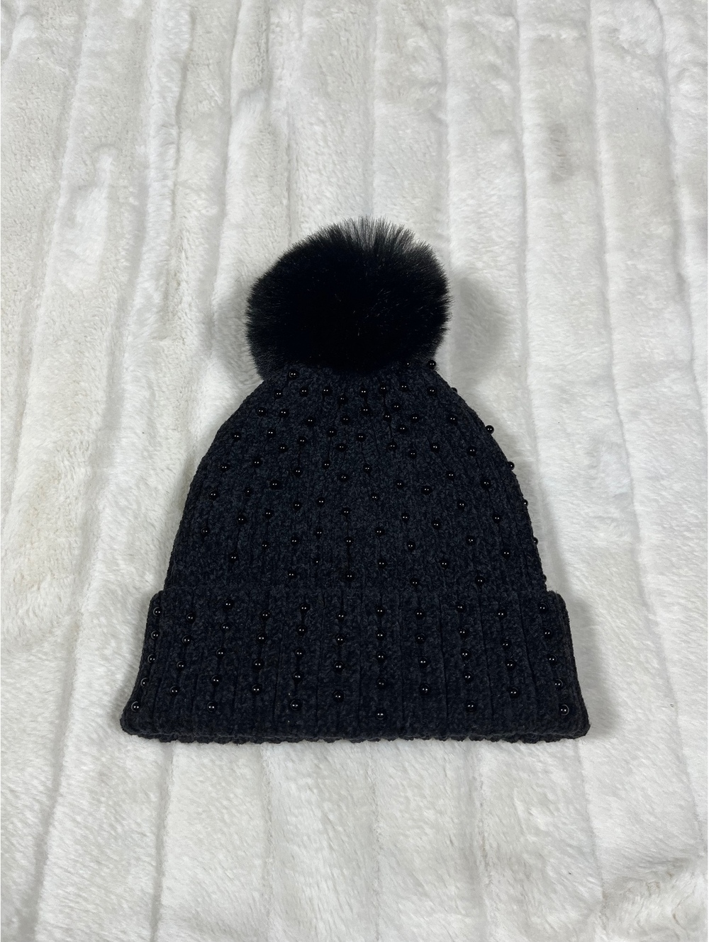 Madden NYC Cold Weather Pom Hat Soft Studded Emo Goth Preppy Winter OSFM Beanie